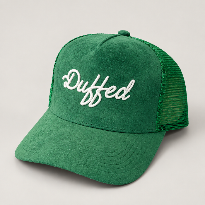 Duffed Green Script Trucker — Green product