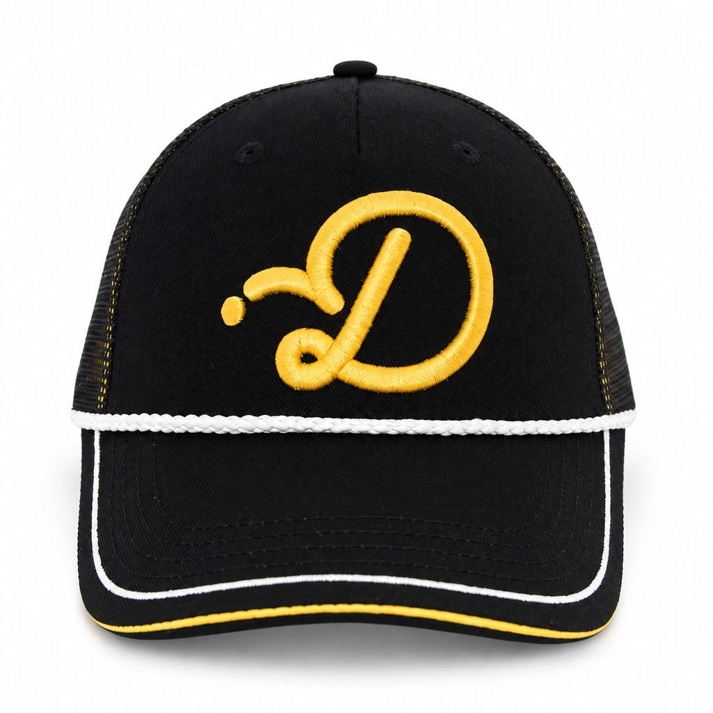Duffed Black & Gold D Trucker — front product view