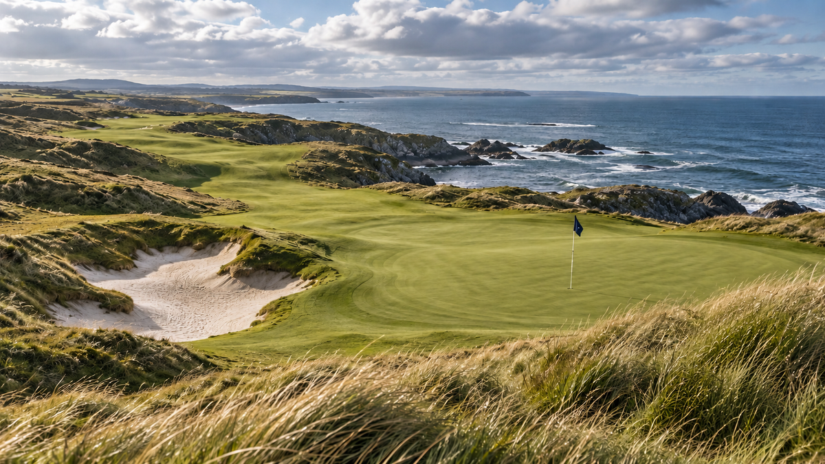Coastal links golf course overview with no product placement