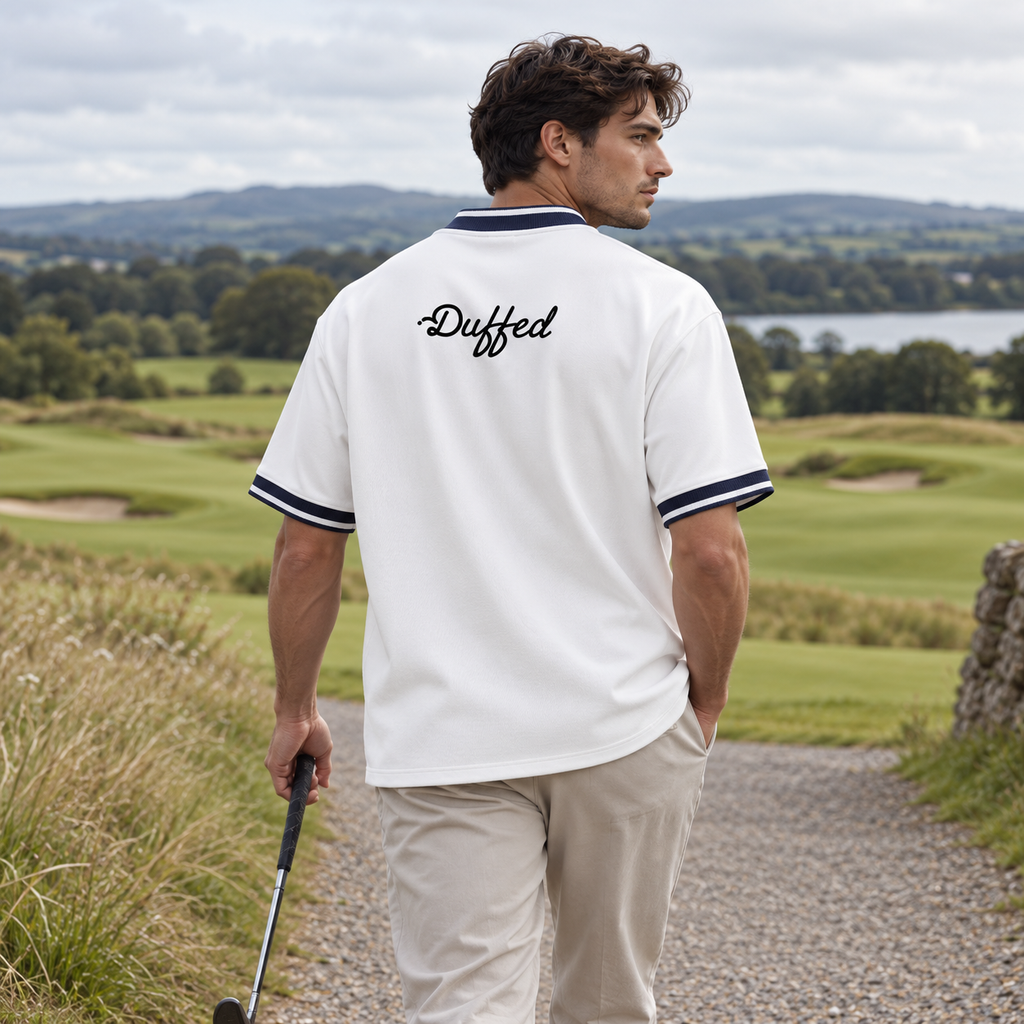 Duffed Clubhouse Baseball Jersey — back view worn by a male model