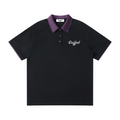 Duffed Contrast Collar Raglan Polo — Black — front product view
