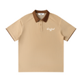 Duffed Contrast Collar Raglan Polo — Khaki — front product view