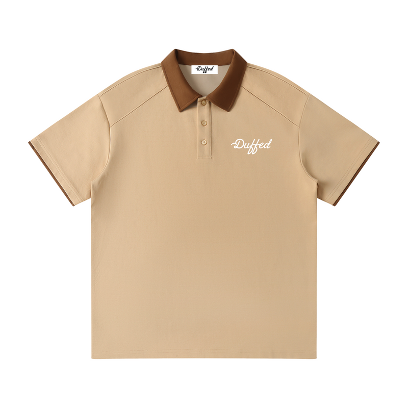 Duffed Contrast Collar Raglan Polo — Khaki — front product view