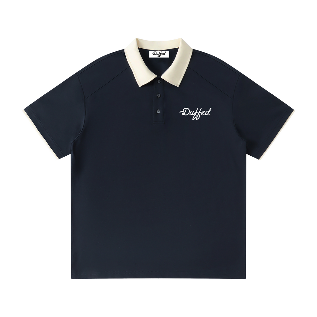 Duffed Contrast Collar Raglan Polo — Navy Blue — front product view