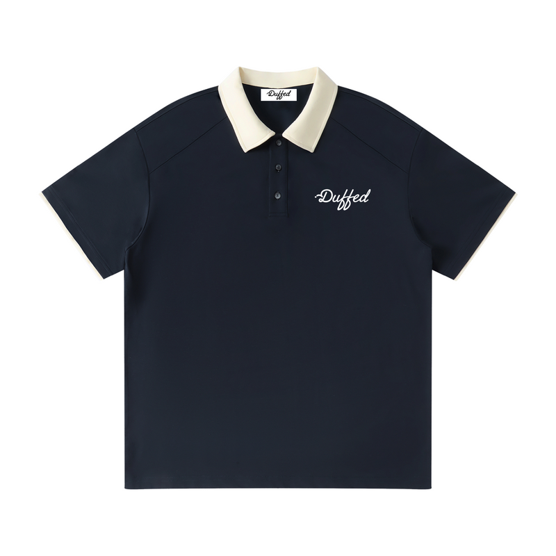 Duffed Contrast Collar Raglan Polo — Navy Blue — front product view