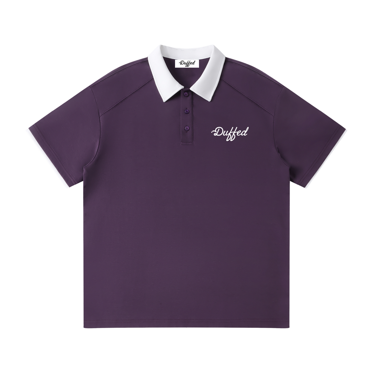 Duffed Contrast Collar Raglan Polo — Purple — front product view