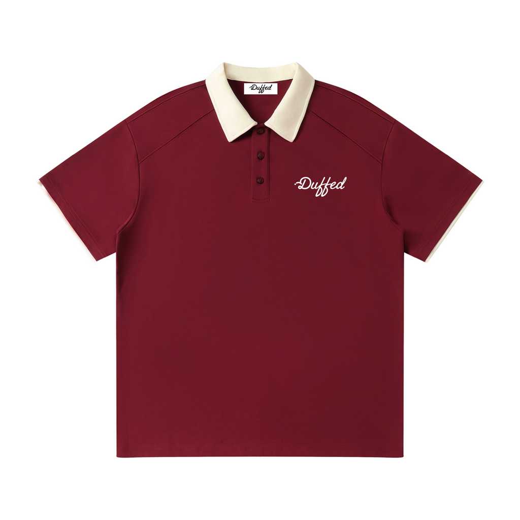 Duffed Contrast Collar Raglan Polo — Wine Red — front product view