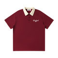 Duffed Contrast Collar Raglan Polo — Wine Red — front product view