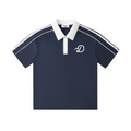 Duffed Contrast Collar Short-Sleeve Polo — Navy Blue — front product view