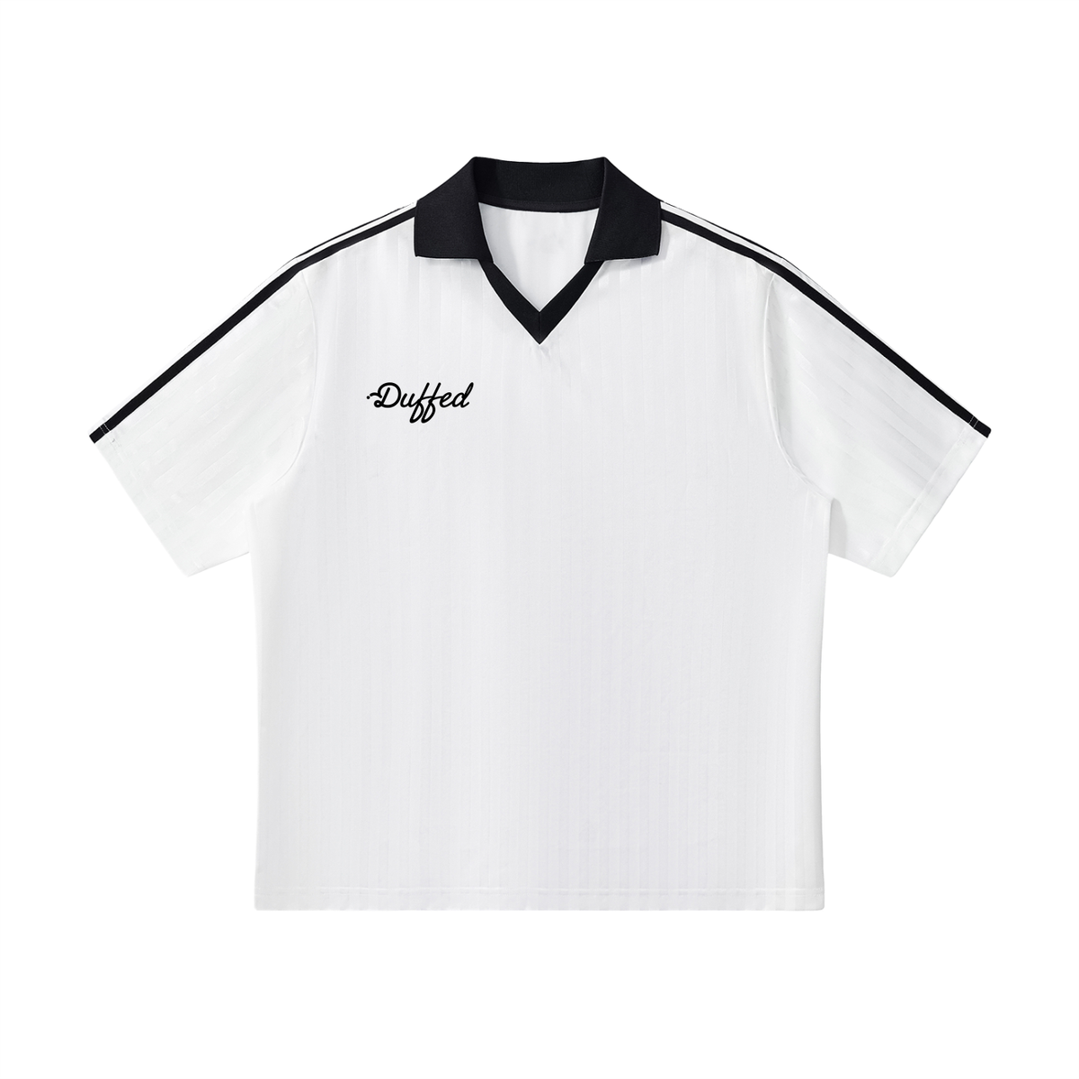 Duffed Contrast Collar Striped Jersey — White with Black — front product view