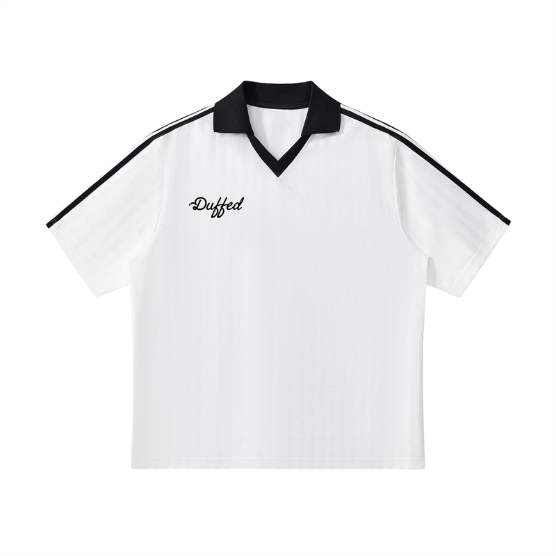 Duffed Contrast Collar Striped Jersey — White with Black — front product view