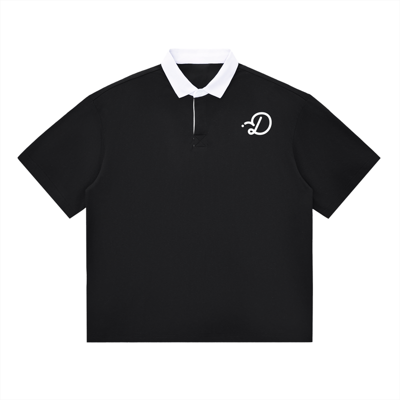 Duffed Essential Contrast Polo — Black — front product view