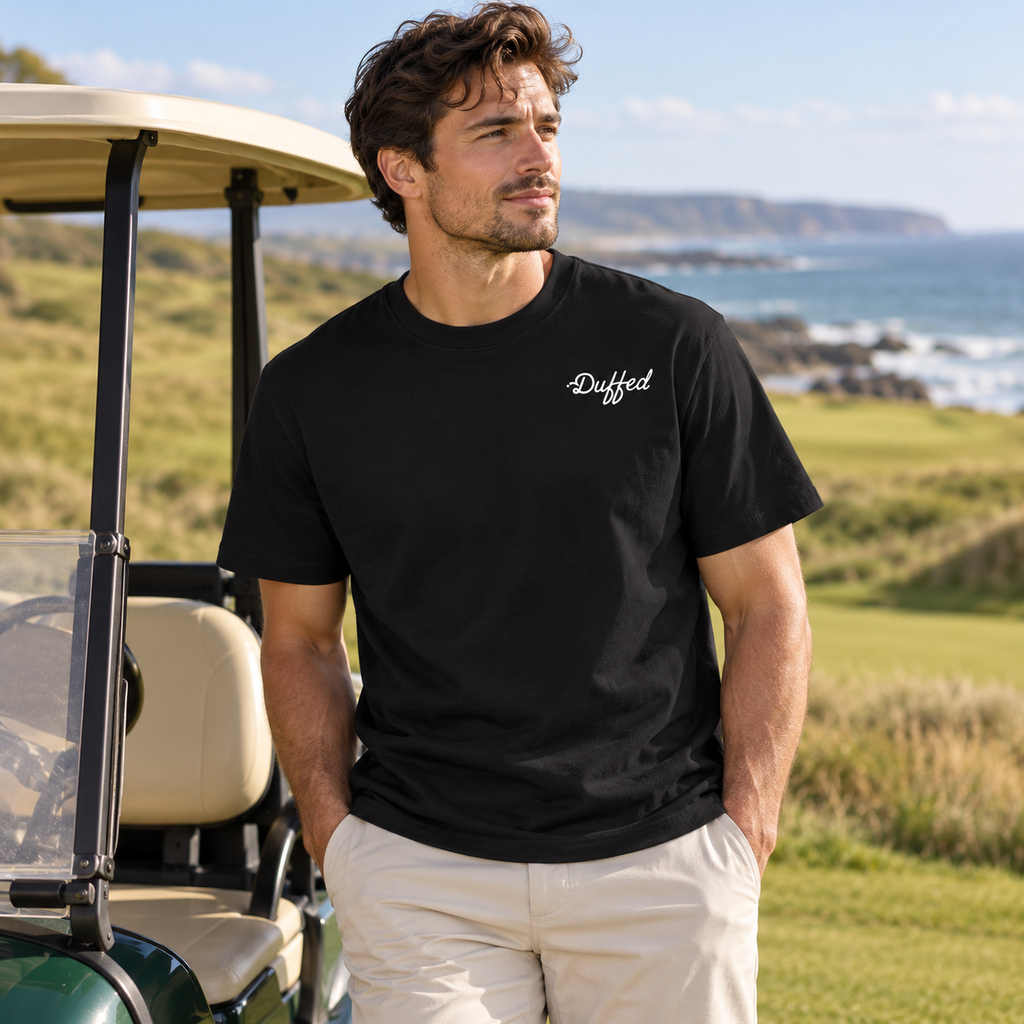Duffed Essential Cotton T-Shirt — Black — coastal golf lifestyle