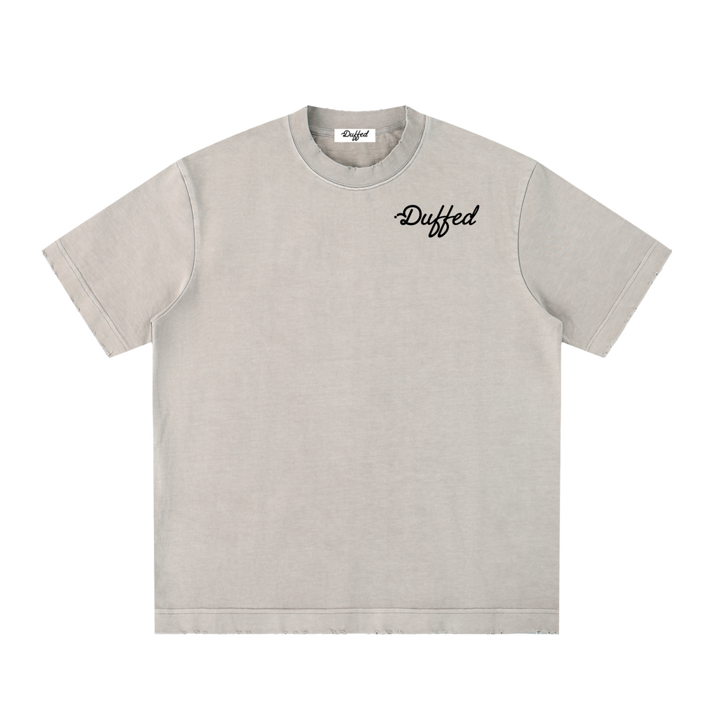Duffed Heavyweight Vintage Washed Frayed T-Shirt — Light Apricot — front product view