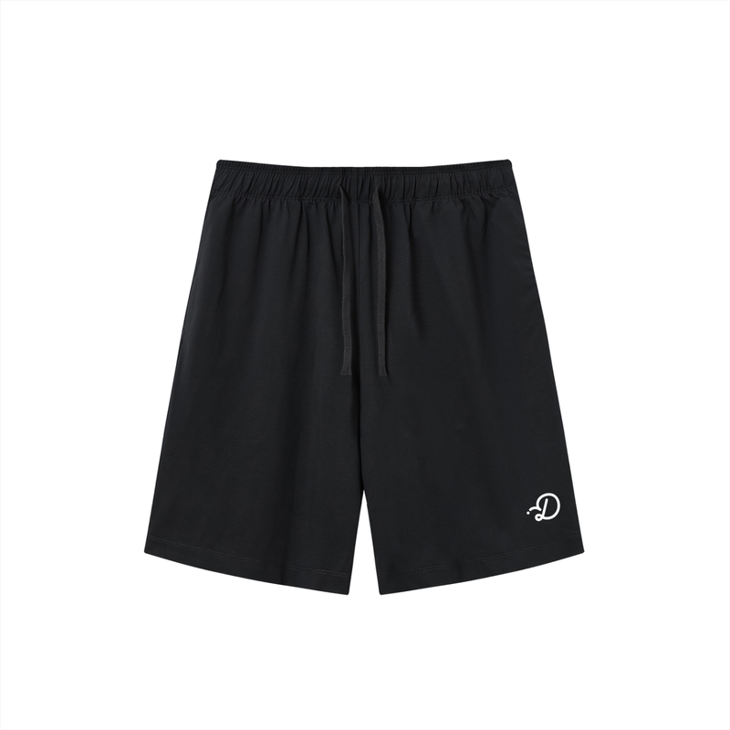Duffed Lightweight Drawstring Shorts — Black — front product view