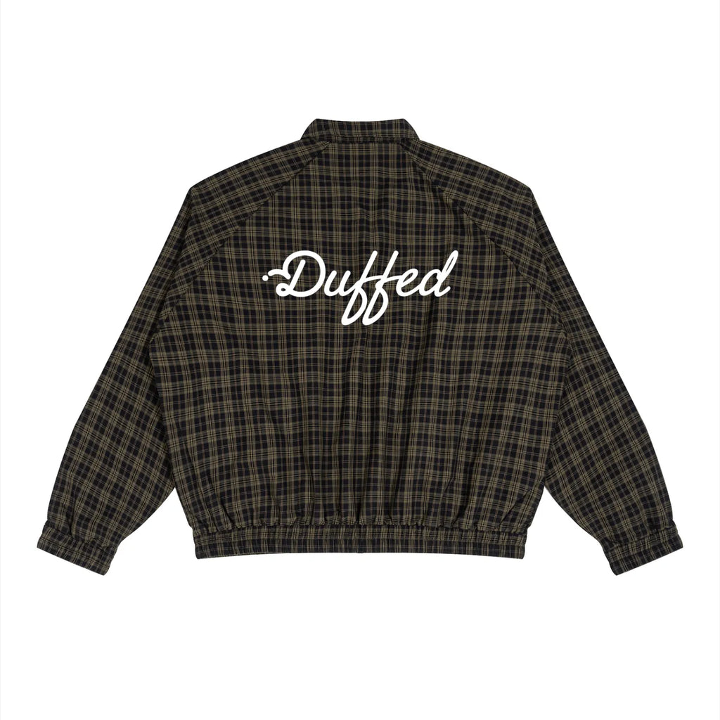 Duffed Links Plaid Track Jacket — rear with white Duffed script logo