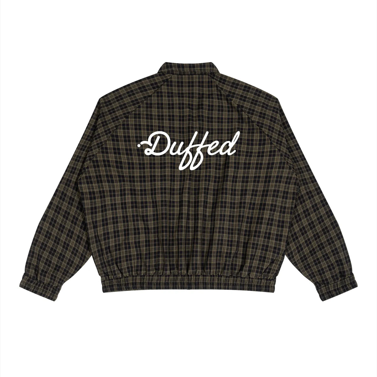 Duffed Links Plaid Track Jacket — rear with white Duffed script logo