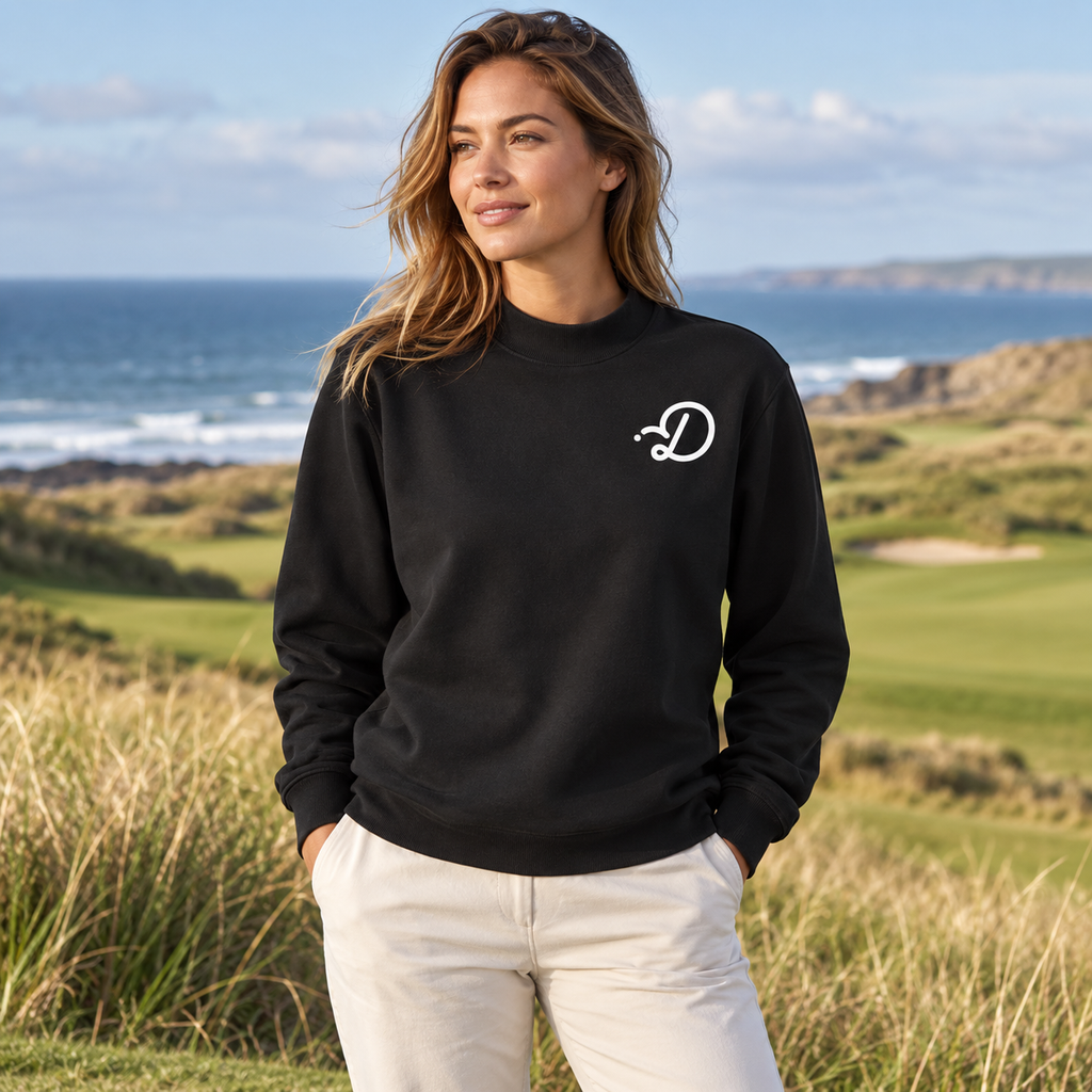 Duffed Mock Neck Sweatshirt — Black — coastal golf lifestyle