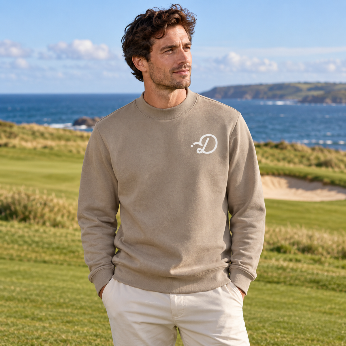 Duffed Mock Neck Sweatshirt — Dark Apricot — coastal golf lifestyle