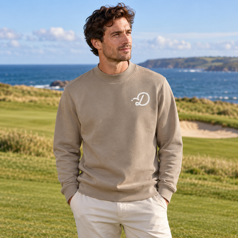 Duffed Mock Neck Sweatshirt — Dark Apricot — coastal golf lifestyle