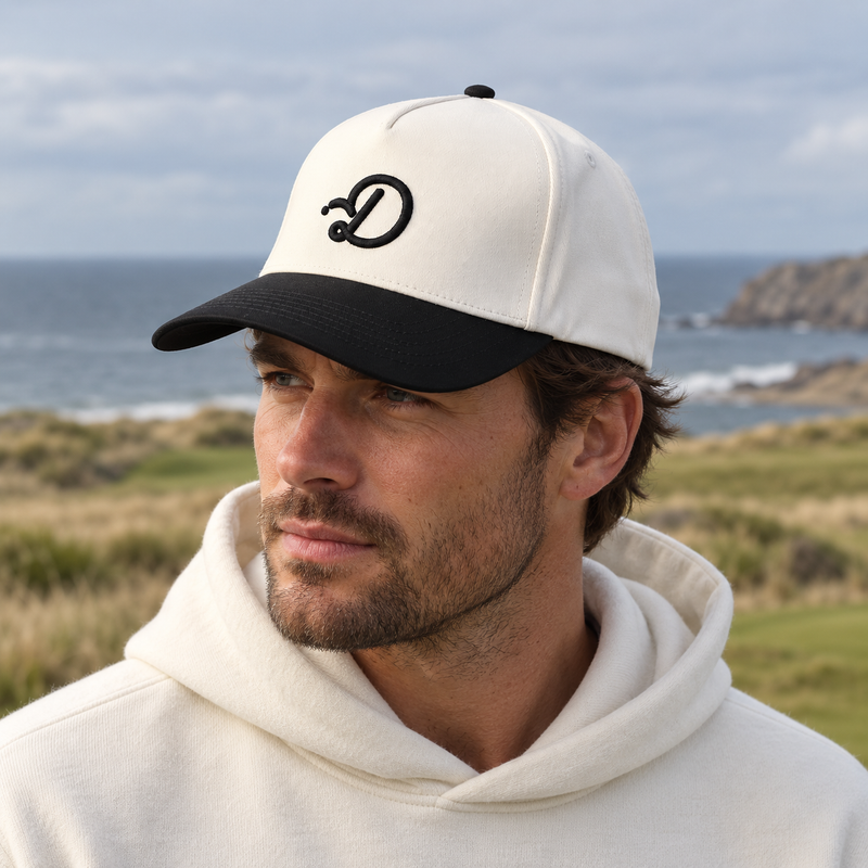 Duffed Monochrome D Cap — White / Black lifestyle