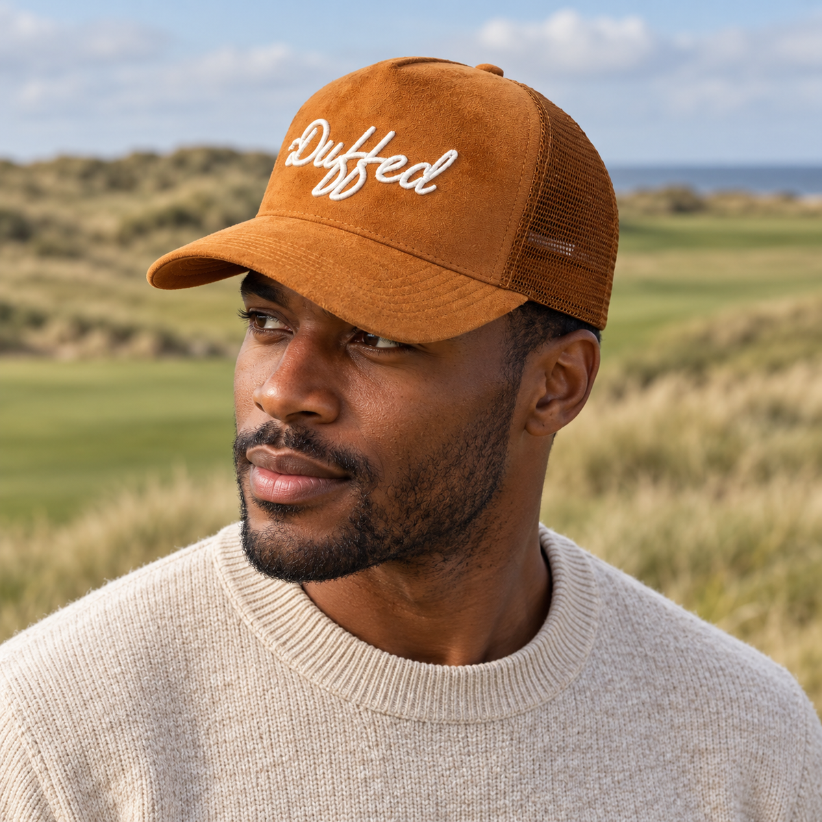 Duffed Ochre Script Trucker — Ochre lifestyle