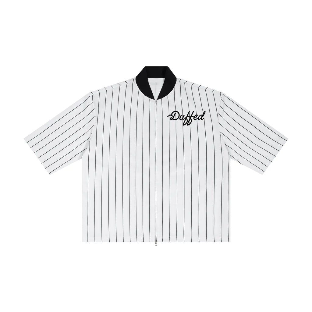 Duffed Pinstripe Script Jersey — front product view