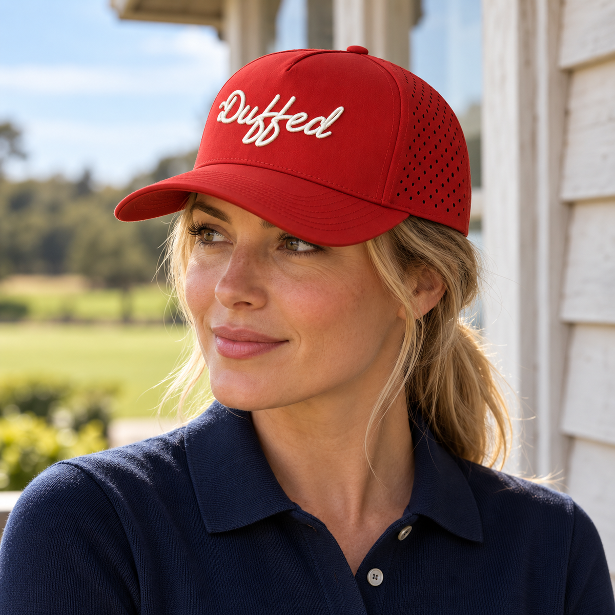 Duffed Redline Script Cap — Red lifestyle