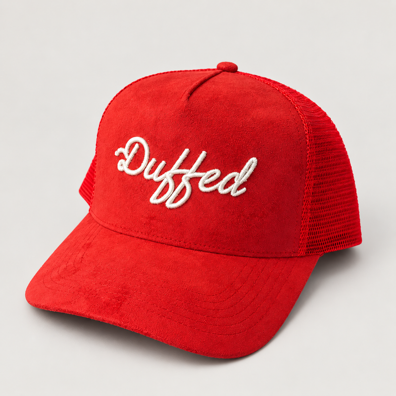 Duffed Scarlet Script Trucker — Scarlet Red product