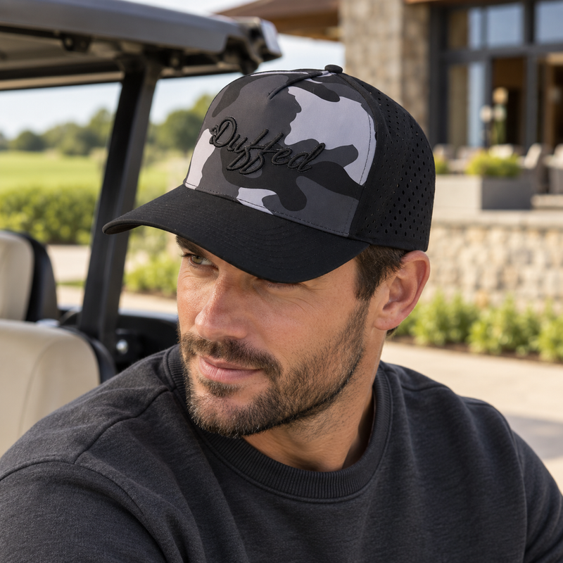 Duffed Shadow Camo Script Cap — Grey Camo / Black lifestyle