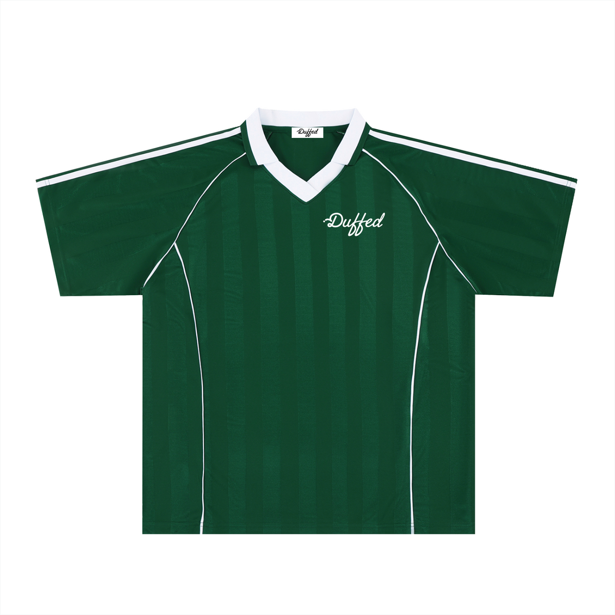 Duffed Shadow Stripe Collared Jersey — Dark Green with White — front product view
