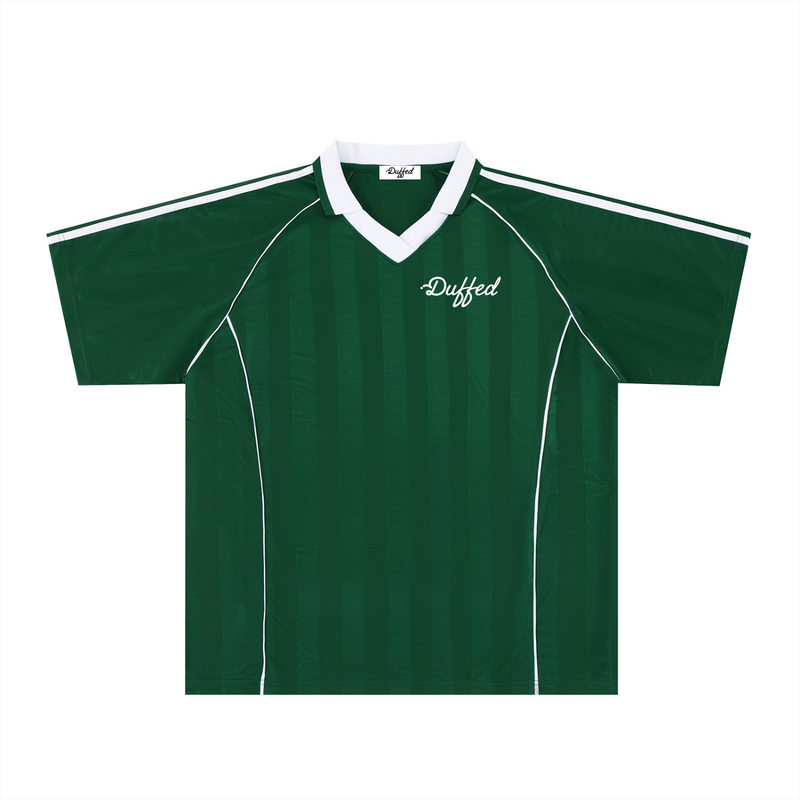 Duffed Shadow Stripe Collared Jersey — Dark Green with White — front product view