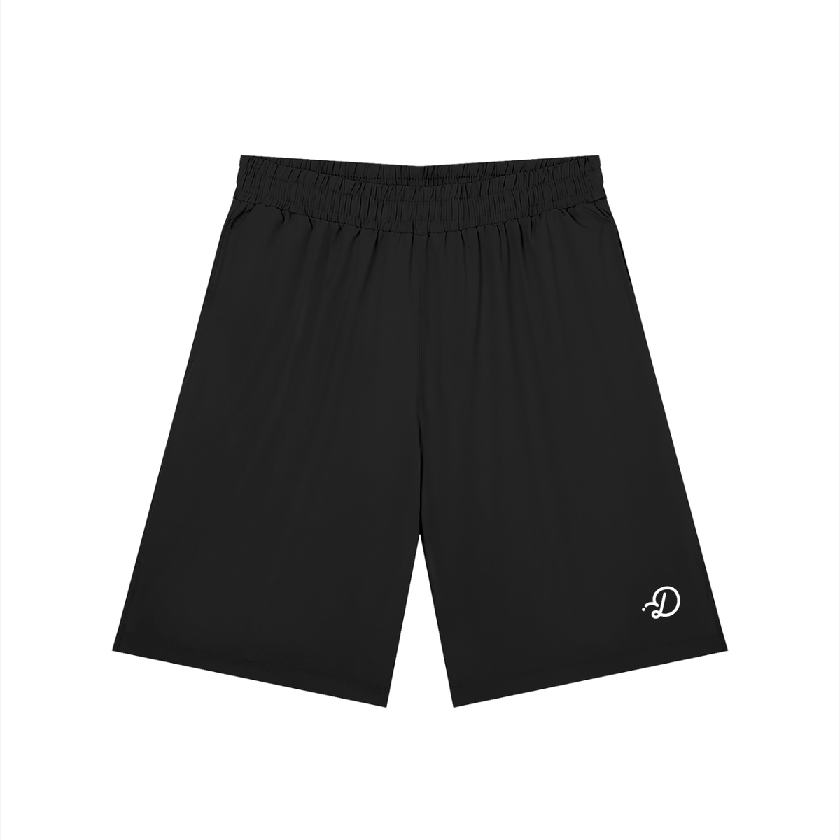 Duffed Solid Elastic Waist Shorts — Black — front product view