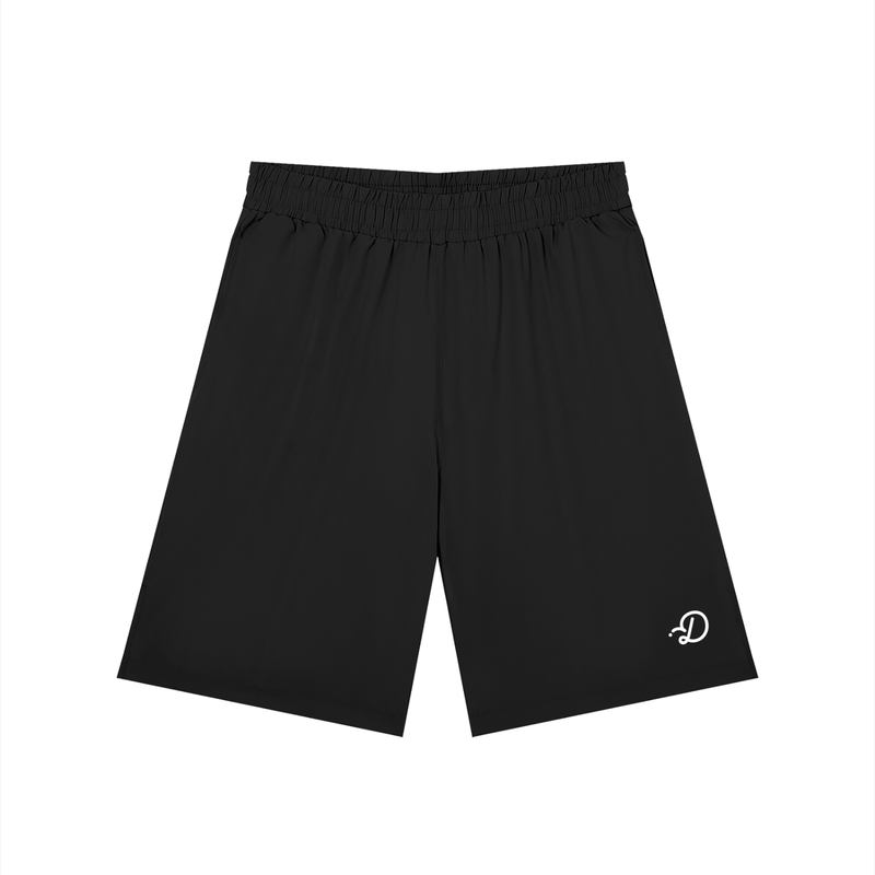 Duffed Solid Elastic Waist Shorts — Black — front product view