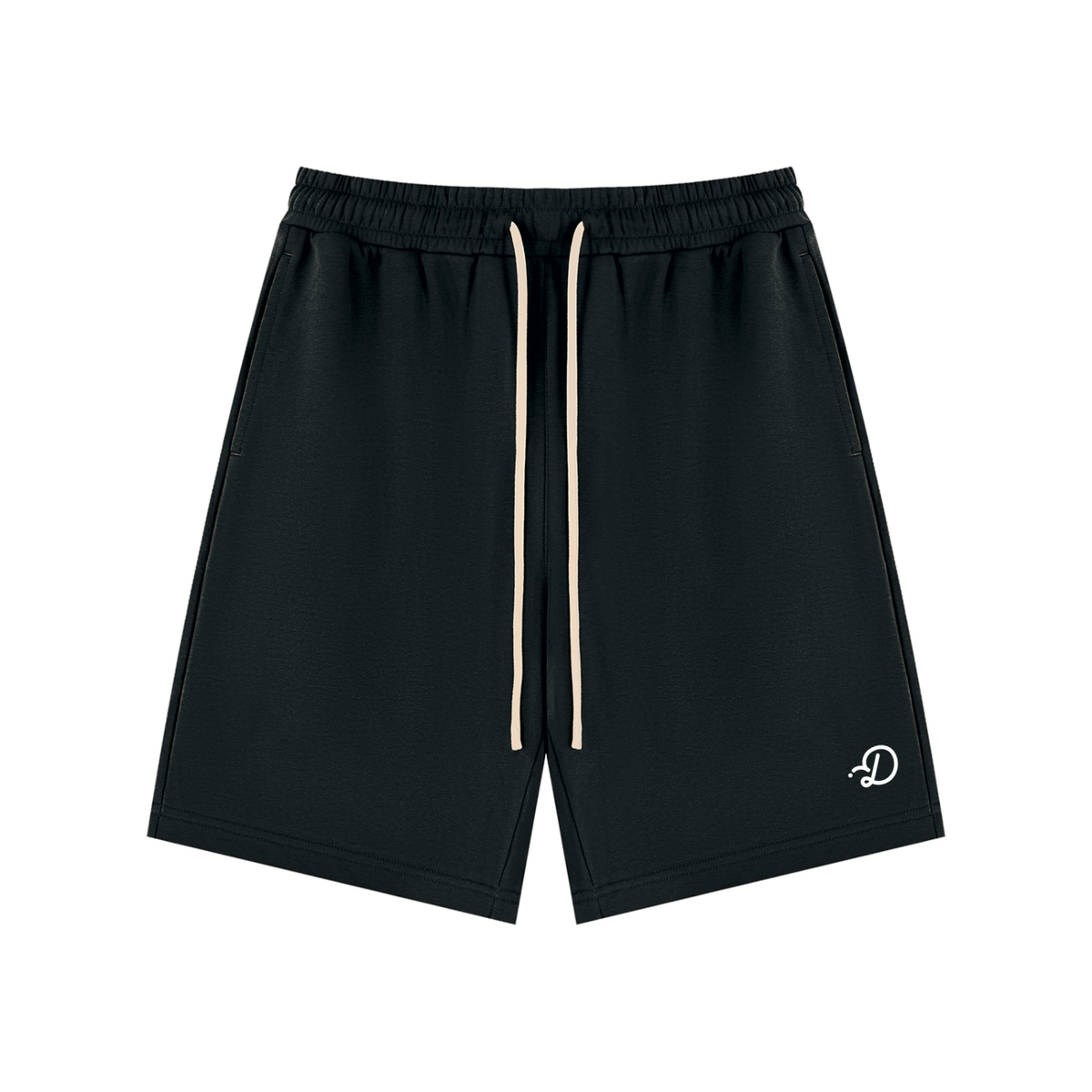 Duffed Unisex Drawstring Shorts — Black — front product view