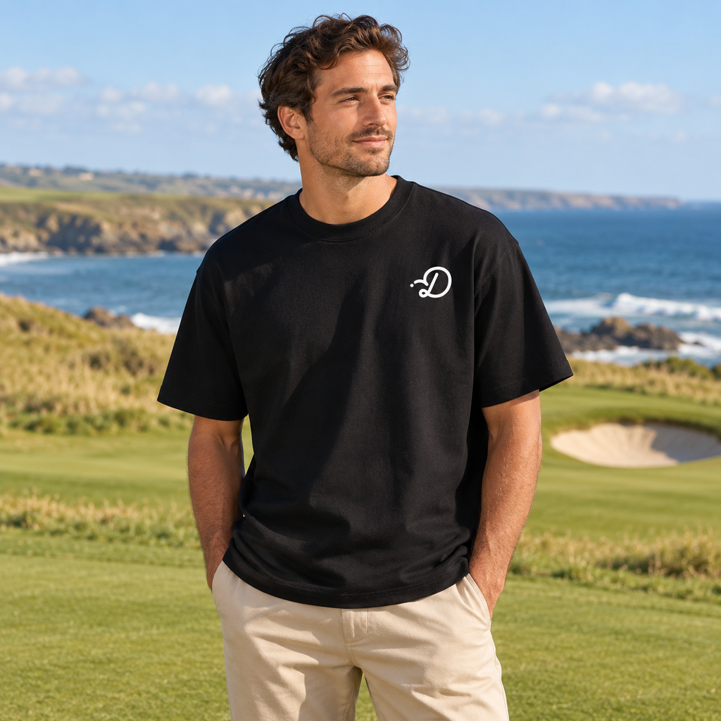 Duffed Unisex Oversized T-Shirt — Black — coastal golf lifestyle