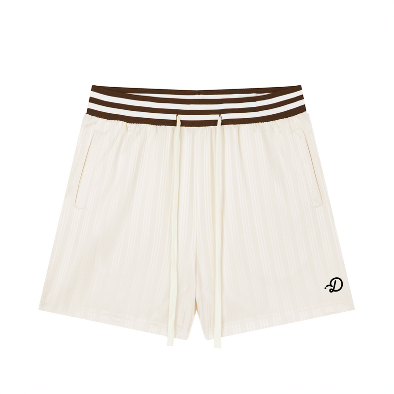 Duffed Unisex Striped Drawstring Shorts — Apricot — front product view
