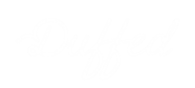 Duffed white script wordmark